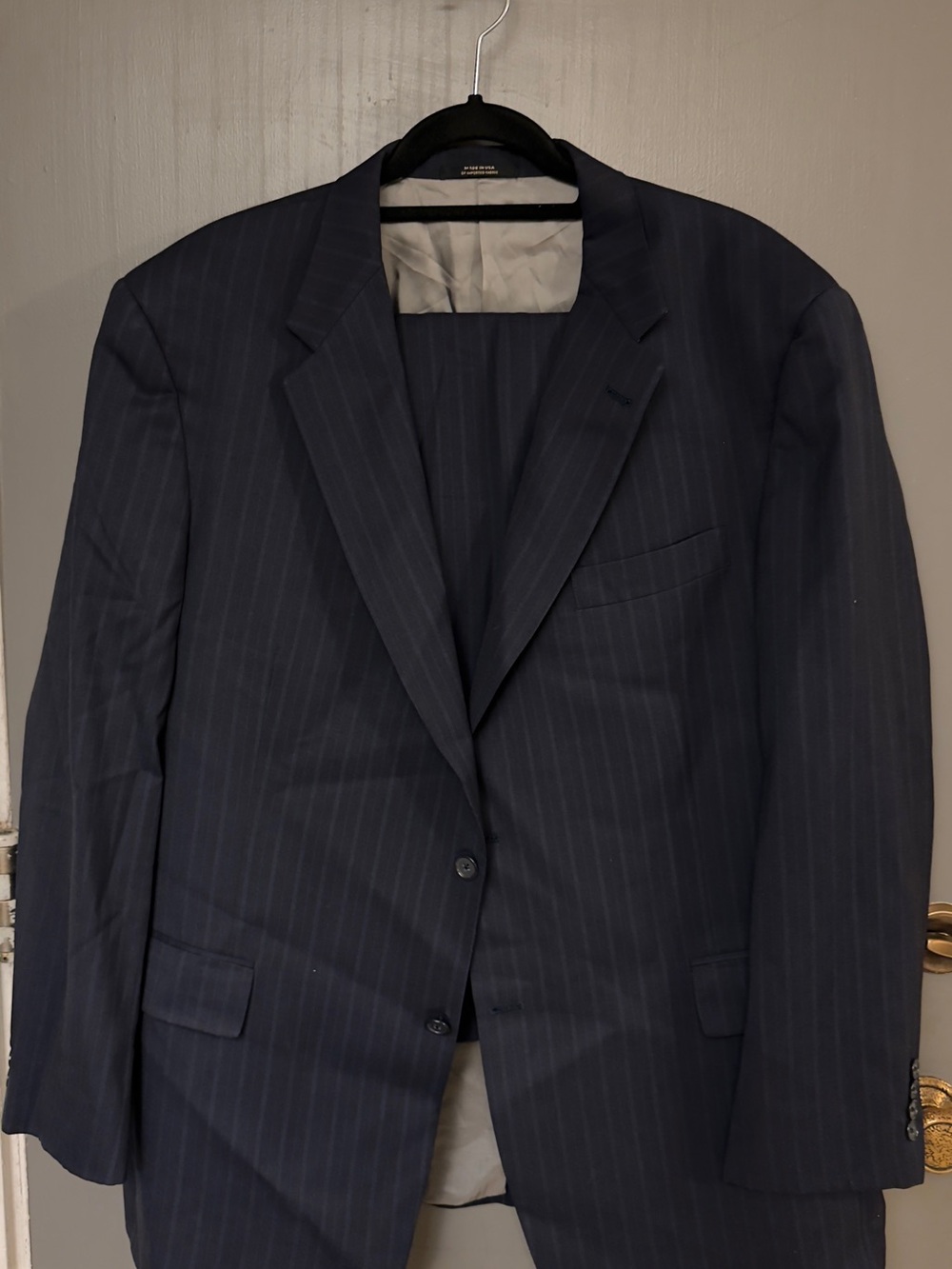Hart Schaffner Marx Navy Pinstripe Two-Button Suit Jacket